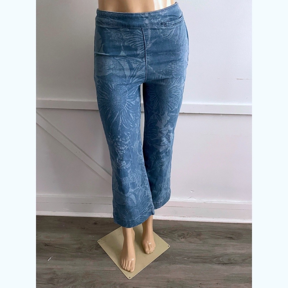 Pilcro Blue Floral Sunflower High Rise Cropped Wide Leg Pants Size 27